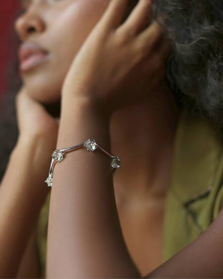 Esme By Aashna Dalmia Silver Plated Crystals Designer Bracelet 