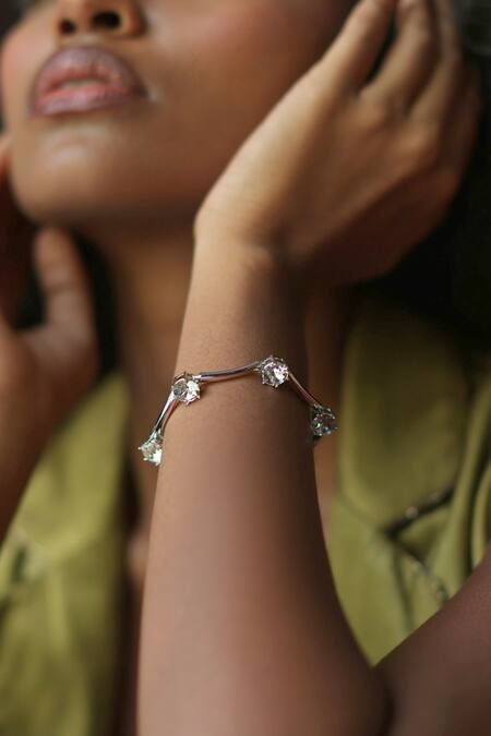Buy_Esme By Aashna Dalmia_Silver Plated Crystals Designer Bracelet _Online_at_Aza_Fashions