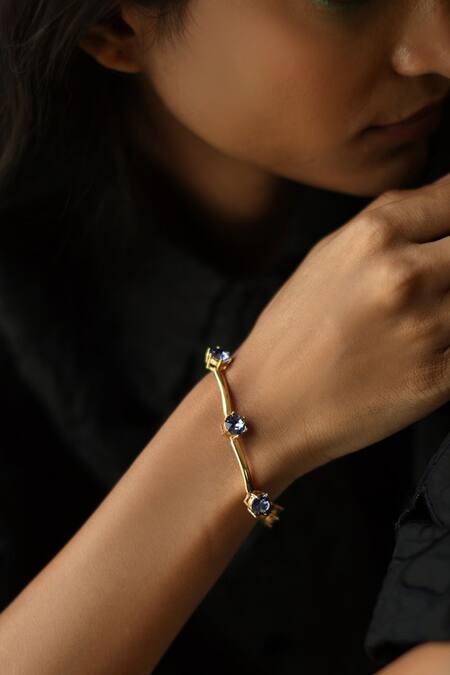 Esme By Aashna Dalmia_Gold Plated Imitation Gemstones Purple Bracelet _at_Aza_Fashions