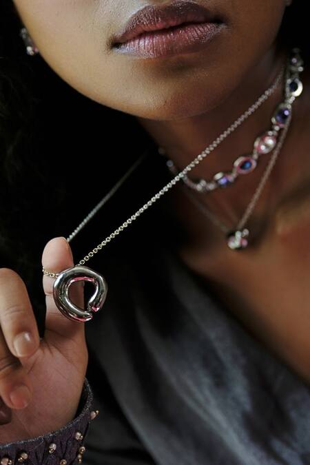 Shop_Esme By Aashna Dalmia_Silver Plated Pendant Necklace _Online_at_Aza_Fashions
