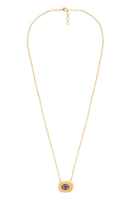 Esme By Aashna Dalmia Gold Plated Purple Pendant Necklace 