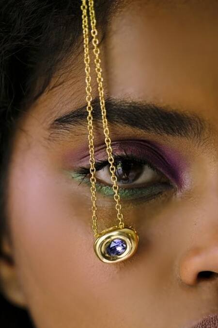 Shop_Esme By Aashna Dalmia_Gold Plated Purple Pendant Necklace _Online_at_Aza_Fashions