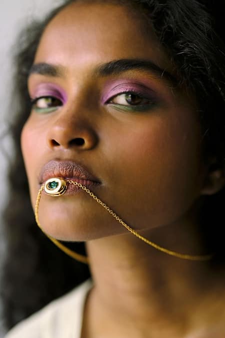 Esme By Aashna Dalmia Gold Plated Green Gemstone Pendant Necklace 