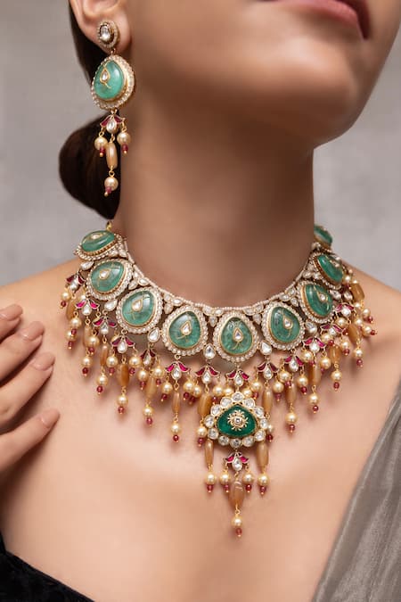 Joules By Radhika Rajnavi Green Necklace Set 