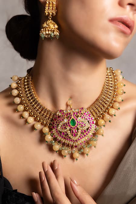 Joules By Radhika Multi Color Gemstones, Beads Harvi Designer Necklace Set 