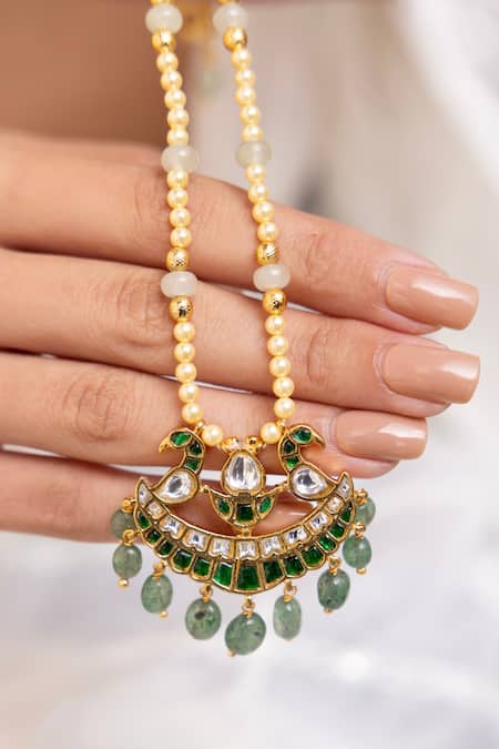 Joules By Radhika Green Arvya Gold Finish Necklace 
