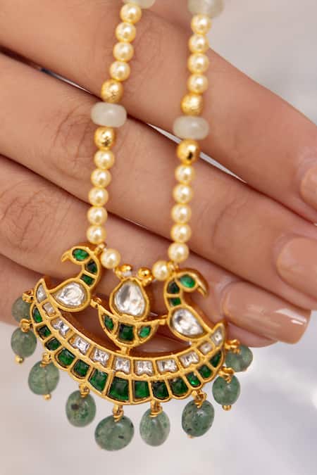 Shop Joules By Radhika Green Arvya Gold Finish Necklace at Aza Fashions Shop_Joules By Radhika_Green Arvya Gold Finish Necklace _at_Aza_Fashions