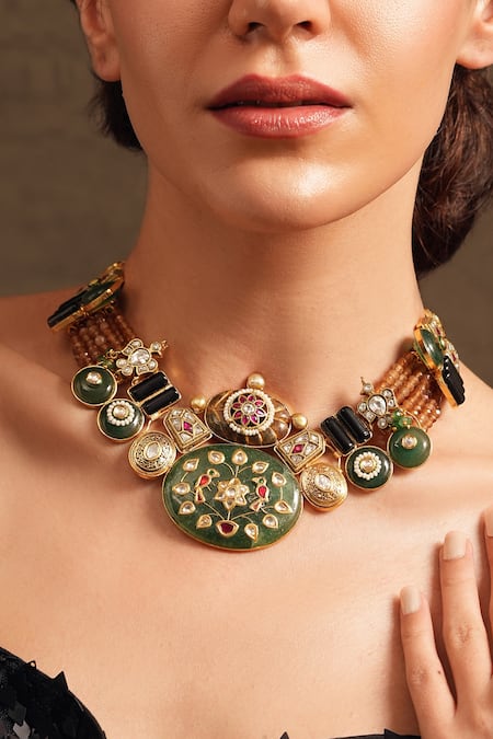 Shop Joules By Radhika Multi Color Rajputana Princess Necklace at Aza Fashions Shop_Joules By Radhika_Multi Color Rajputana Princess Necklace_at_Aza_Fashions