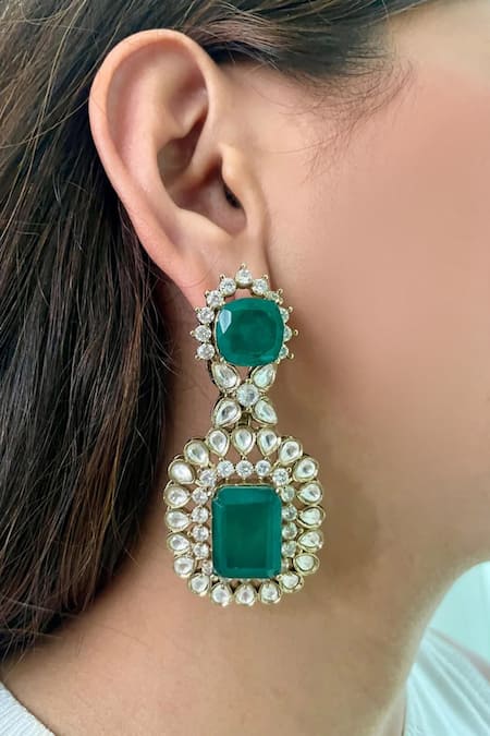 PRERTO Emerald Kundan Polki Necklace Set 