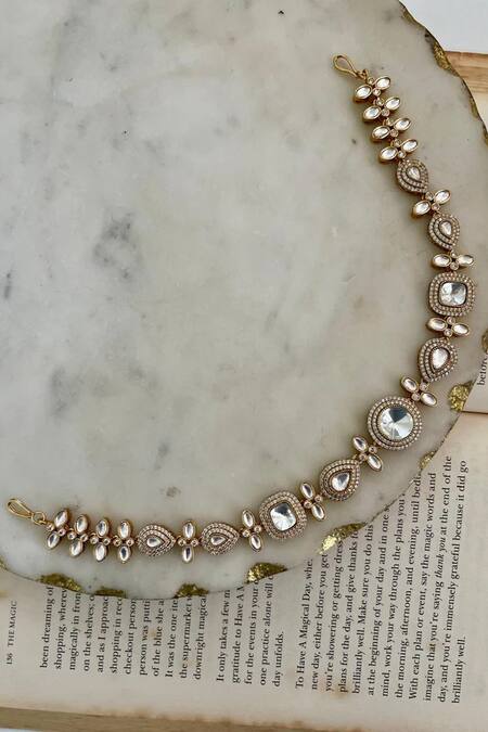 Buy_PRERTO_White Stones Seesha Kundan Floret Polki Necklace Set_Online_at_Aza_Fashions