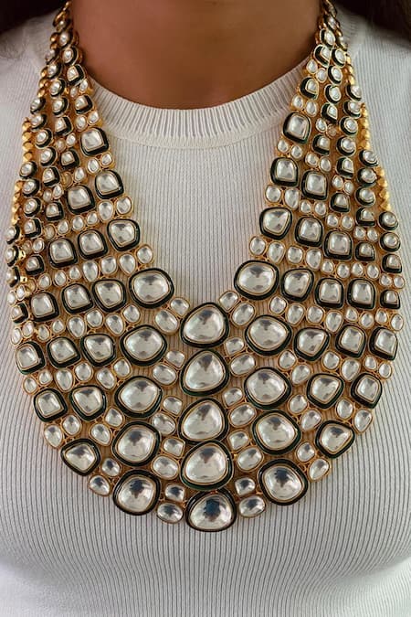 Prerto Emerald Green Karri Kundan Polki Necklace Set 