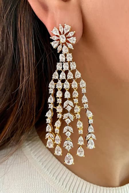 PRERTO Albizia Golden Finish Diamond Necklace Set 