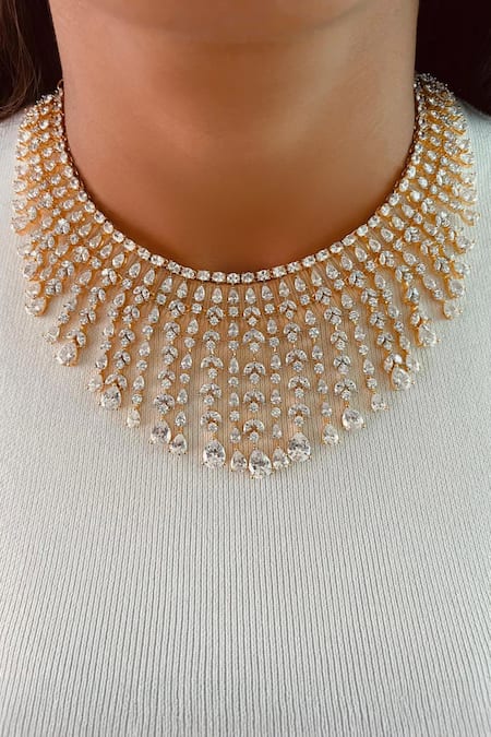 Prerto Gold Plated Diamonds, Crystals Albizia Finish Necklace Set 