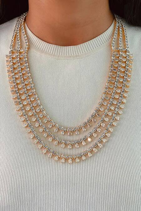 Prerto Gold Plated Diamonds, Crystals Bow Necklace Set 
