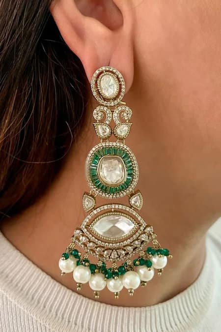 PRERTO Emerald Pearl Polki Kundan Necklace Set 