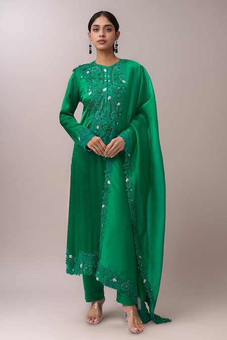 Anamika Khanna Emerald Green Embroidery Round Neck Kurta Set 