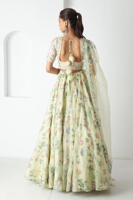 Chhaya Mehrotra Tea Green Embroidered Lehenga Set 