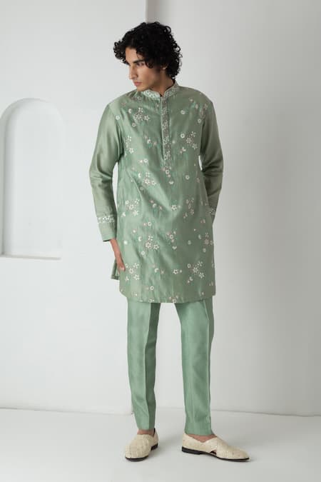 Chhaya Mehrotra Green Chanderi Mirrors Sage Embroidered Kurta Set 