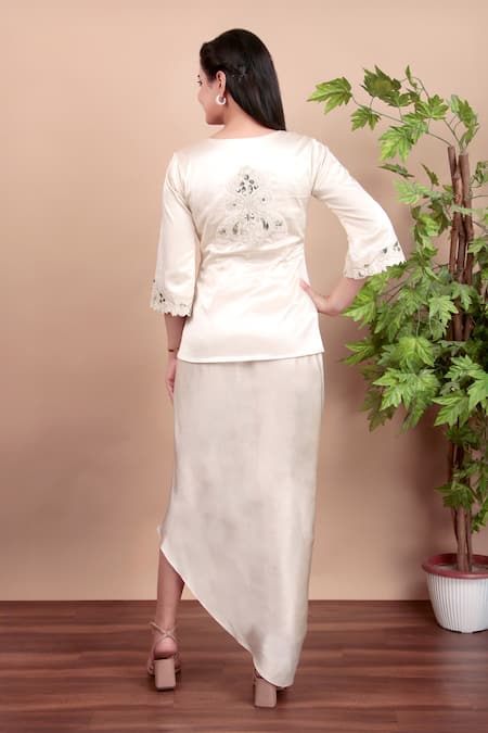 Nidhi Kejriwal Embroidered Off White Jacket & Draped Skirt 