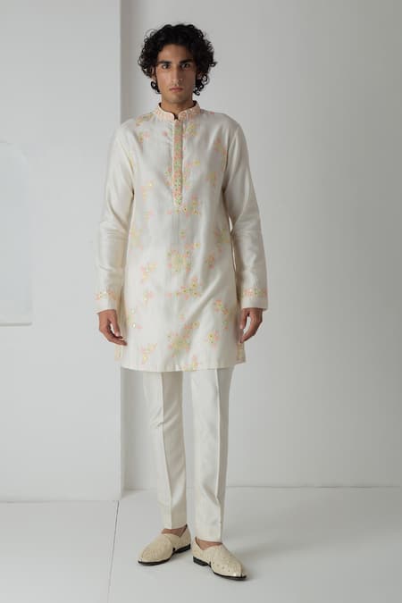 Chhaya Mehrotra Ivory Chanderi Embroidery Mirror Kurta Set 