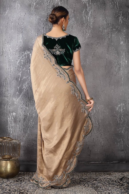 Anita Kanwal Gold & Green Designer Saree & Blouse Set 