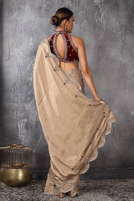 Anita Kanwal Designer Gold Saree With Blouse 