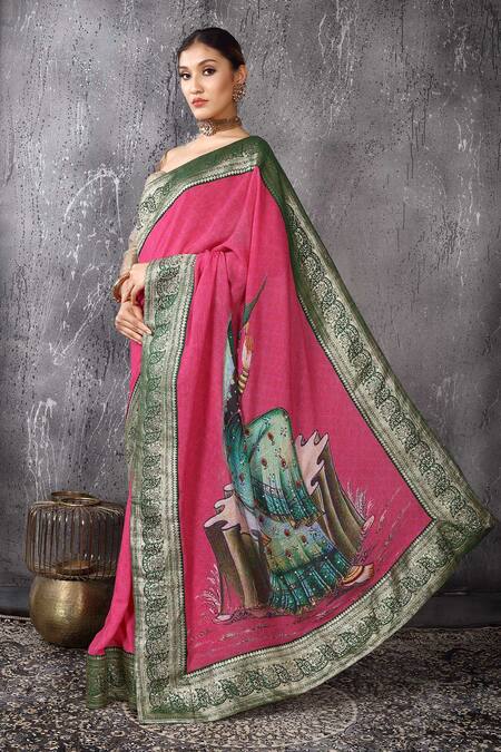 Buy_Anita Kanwal_Pink Embroidery Handloom Jute Saree With Unstitched Blouse Piece _Online_at_Aza_Fashions