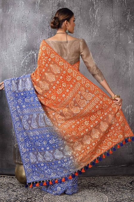 Anita Kanwal Designer Electric Blue Georgette Saree & Unstitched Blouse Piece Set 
