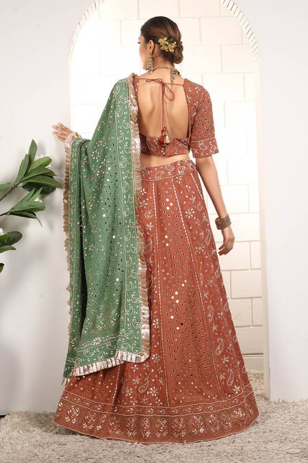 Anita Kanwal Rust Orange Embroidered Lehenga Set 