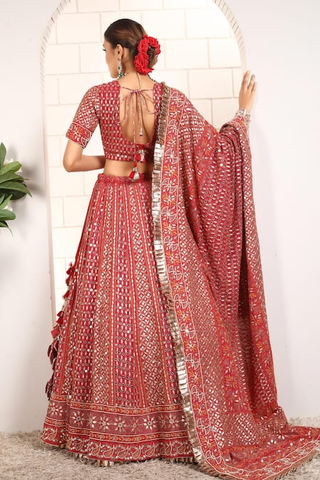 Anita Kanwal Designer Strawberry Red Lehenga Set 