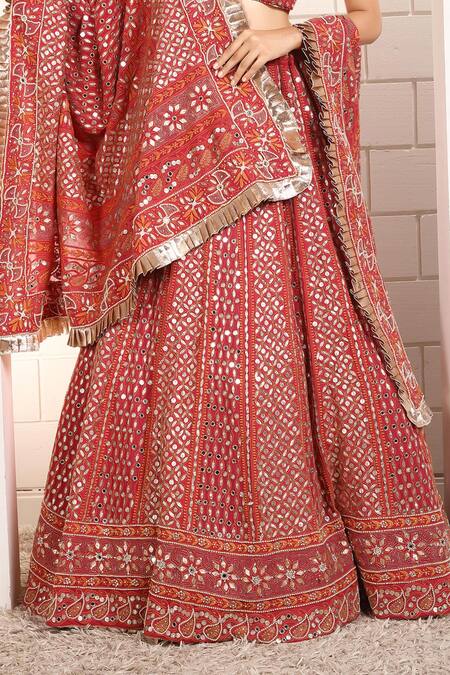Shop_Anita Kanwal_Red Georgette Embroidery, Sequins, Zari Round Designer Strawberry Lehenga Set _Online_at_Aza_Fashions
