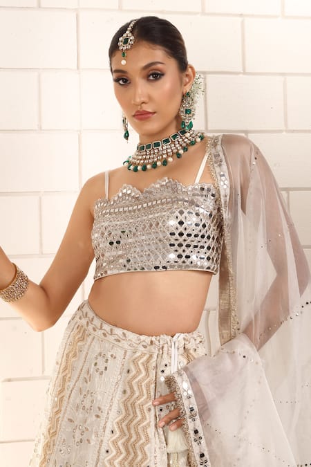 Buy_Anita Kanwal_Silver Georgette, Organza Sequins, Beads, Designer White Lehenga Set _Online_at_Aza_Fashions