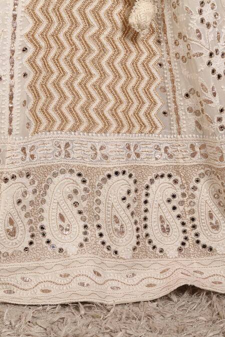 Shop_Anita Kanwal_Silver Georgette, Organza Sequins, Beads, Designer White Lehenga Set _Online_at_Aza_Fashions