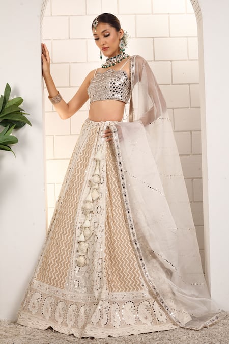 Anita Kanwal_Silver Georgette, Organza Sequins, Beads, Designer White Lehenga Set _at_Aza_Fashions