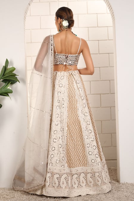 Buy_Anita Kanwal_Silver Georgette, Organza Sequins, Beads, Designer White Lehenga Set 