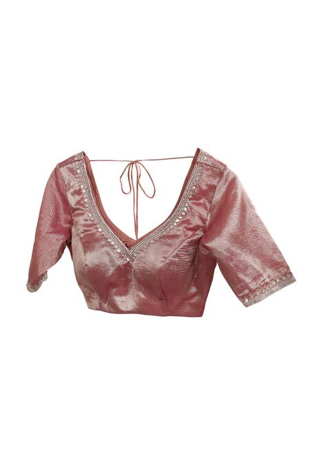 Shop_Anita Kanwal_Purple Tissue Embroidery Round Neck Designer Lehenga Set _Online_at_Aza_Fashions