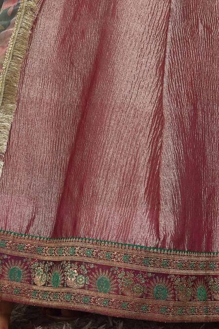 Buy_Anita Kanwal_Purple Tissue Embroidery Round Neck Designer Lehenga Set 