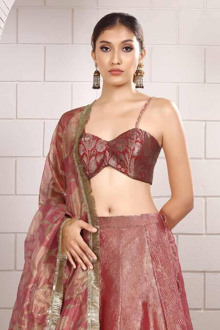 Anita Kanwal_Orange Tissue Embroidery Sweetheart Neck, Designer Lehenga Set _Online_at_Aza_Fashions