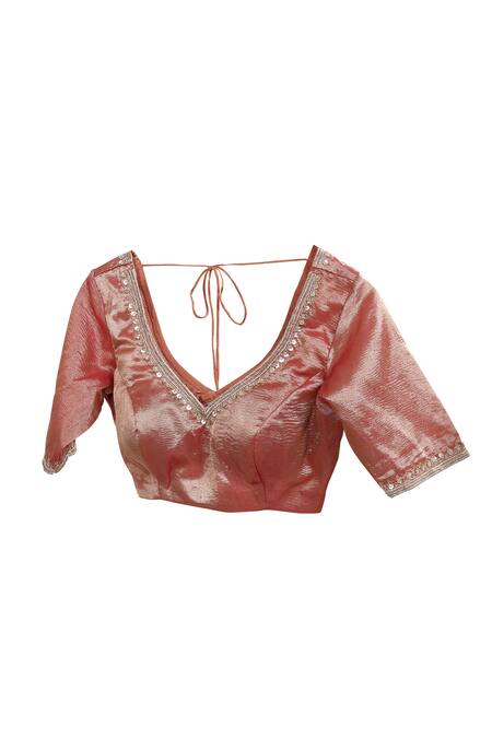 Shop_Anita Kanwal_Orange Tissue Embroidery Sweetheart Neck, Designer Lehenga Set 