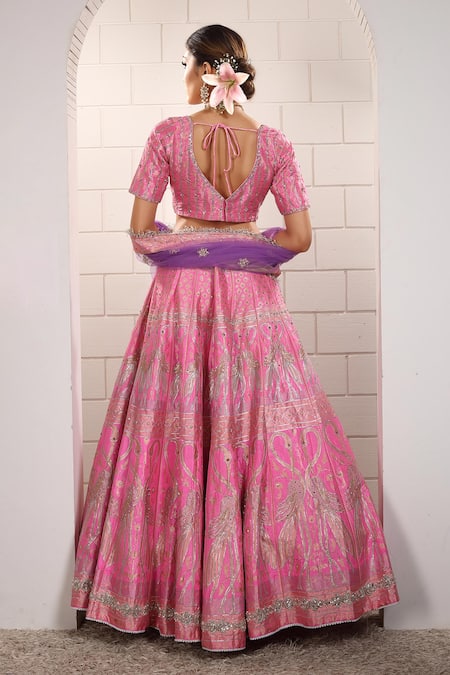 Anita Kanwal Pink Banarasi Silk Lehenga Set 