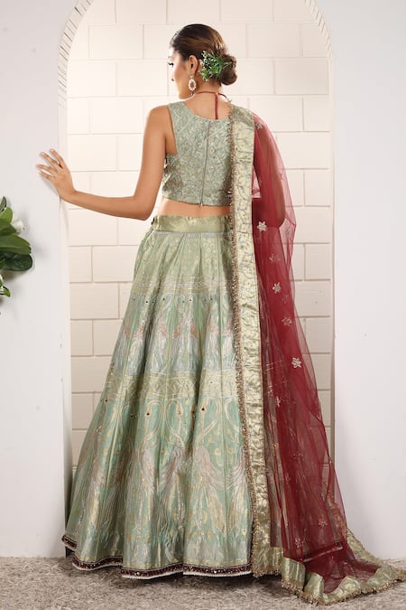 Anita Kanwal Mint Green & Maroon Designer Lehenga Set 