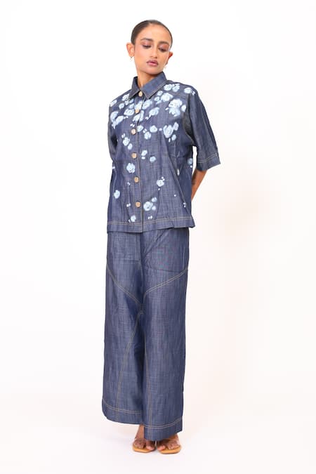 BAANI KHURANA Navy Blue Denim Shirt & Pant Set 