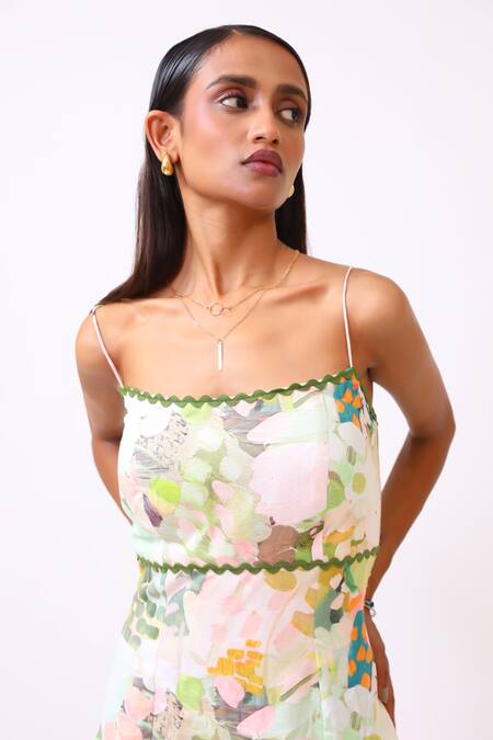 BAANI KHURANA_Multi Color Cotton, Linen Scoop Neck Floral Print Dress _Online_at_Aza_Fashions