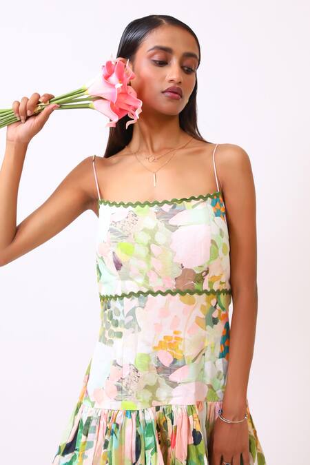 Buy_BAANI KHURANA_Multi Color Cotton, Linen Scoop Neck Floral Print Dress _Online_at_Aza_Fashions