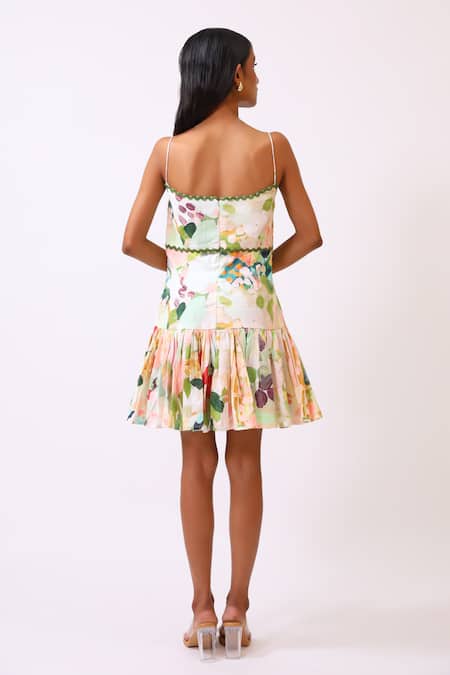 BAANI KHURANA Floral Print Cotton Linen Dress 