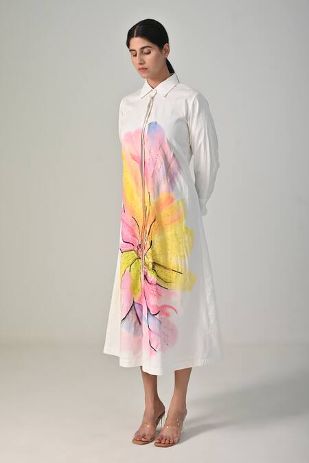 Shop_BAANI KHURANA_Pink Poplin Collared Multi Floral Printed Dress _Online_at_Aza_Fashions