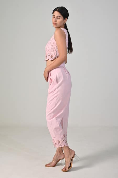 BAANI KHURANA Pink Designer Crop Top & Pant Set 