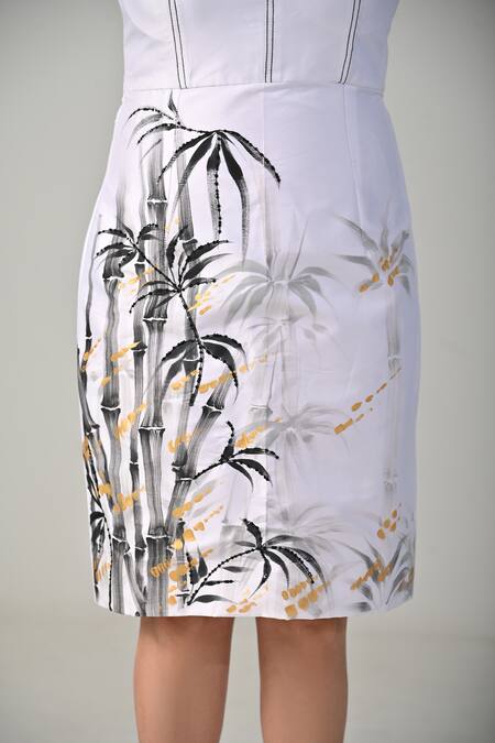 BAANI KHURANA_White Taffeta Round Neck Floral Print Designer Dress _at_Aza_Fashions