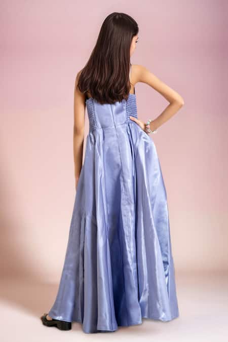 Petite Pomme Designer Satin Gown with Flower Detail 