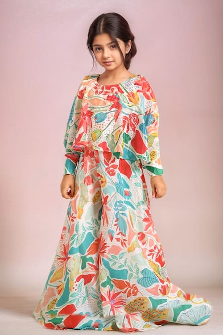 Petite Pomme_Cream Multi Color Designer Top And Palazzo Set_Online_at_Aza_Fashions